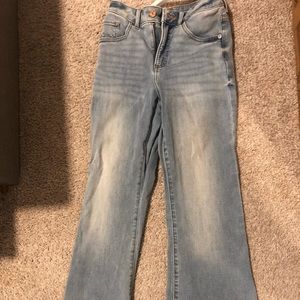 Express curvy flare high rise jeans, size zero short